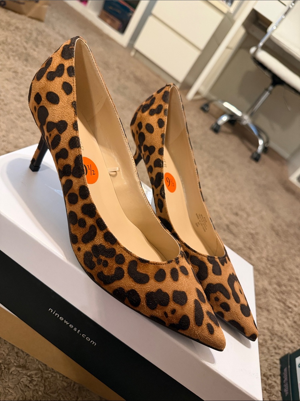 Marc Fisher Leopard Print Pointed Toe Pumps - Tan and Black